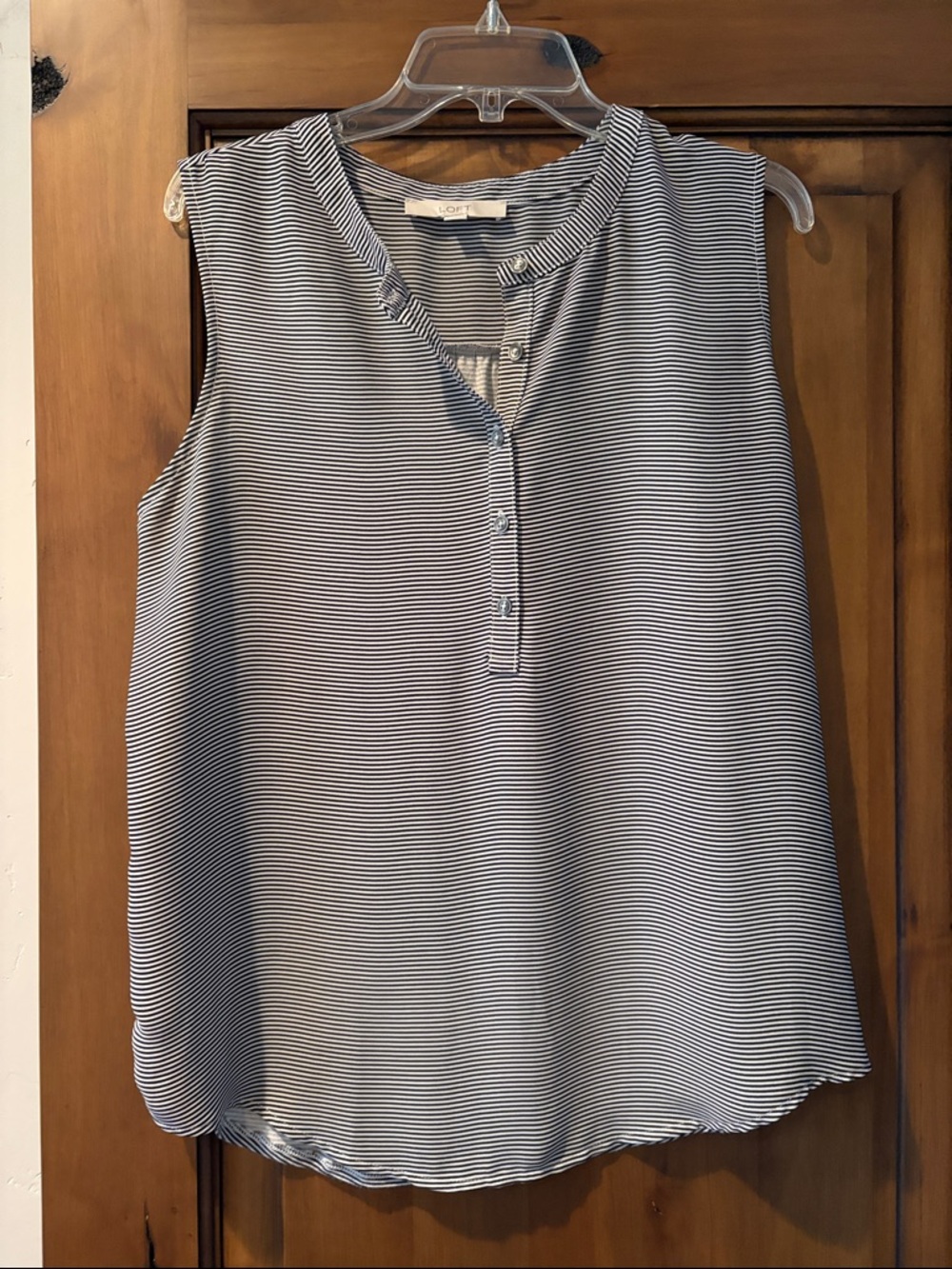 LOFT Navy and White Striped Sleeveless Henley Tank